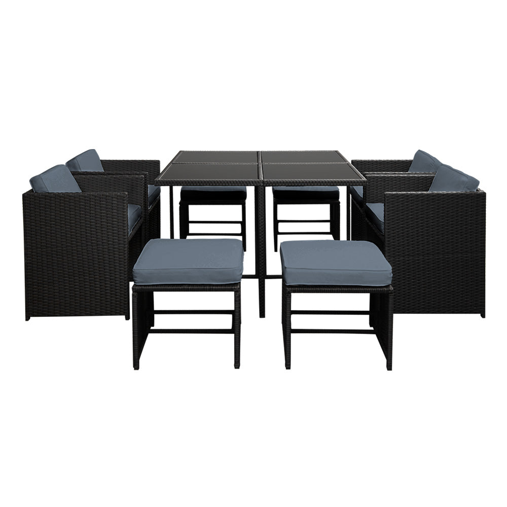 Marlook Outdoor Dining Set 9 Piece Wicker Table Chairs Setting Black