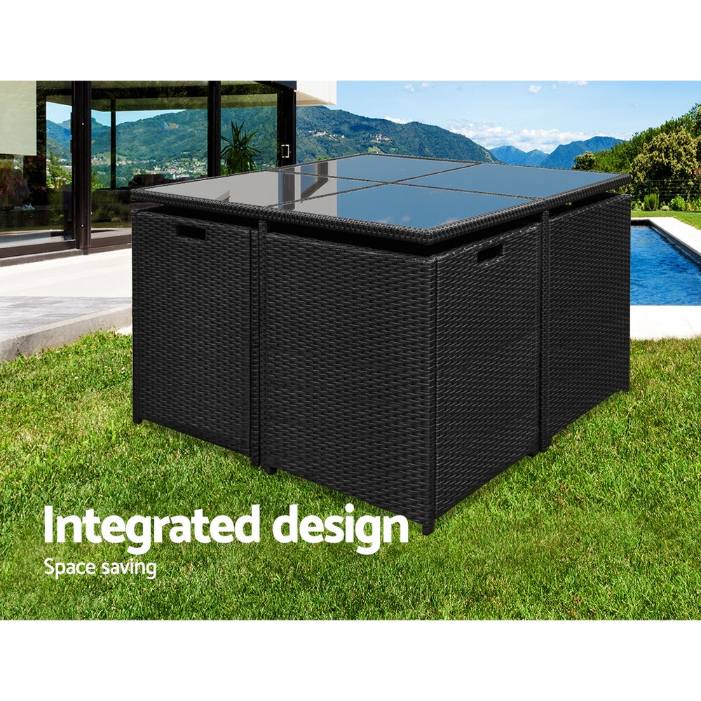 Marlook Outdoor Dining Set 9 Piece Wicker Table Chairs Setting Black
