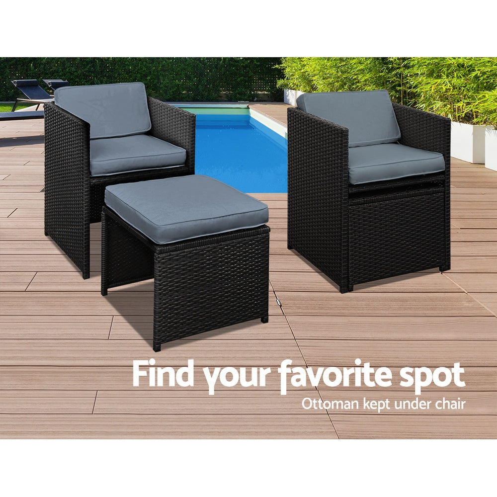Marlook Outdoor Dining Set 9 Piece Wicker Table Chairs Setting Black