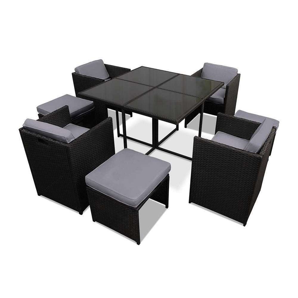 Marlook Outdoor Dining Set 9 Piece Wicker Table Chairs Setting Black