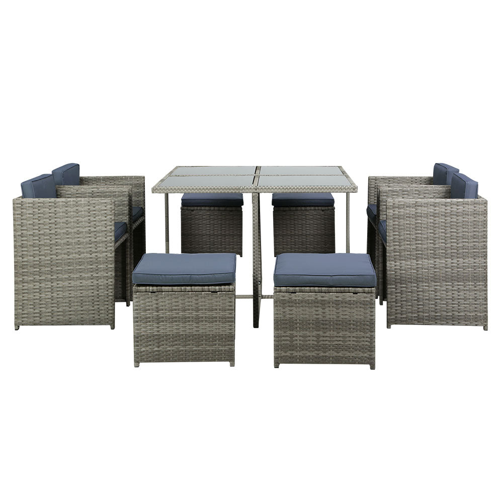 Marlook Outdoor Dining Set 9 Piece Wicker Table Chairs Setting Grey