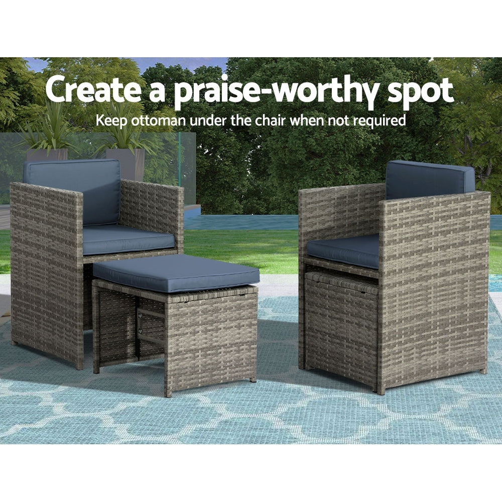 Marlook Outdoor Dining Set 9 Piece Wicker Table Chairs Setting Grey