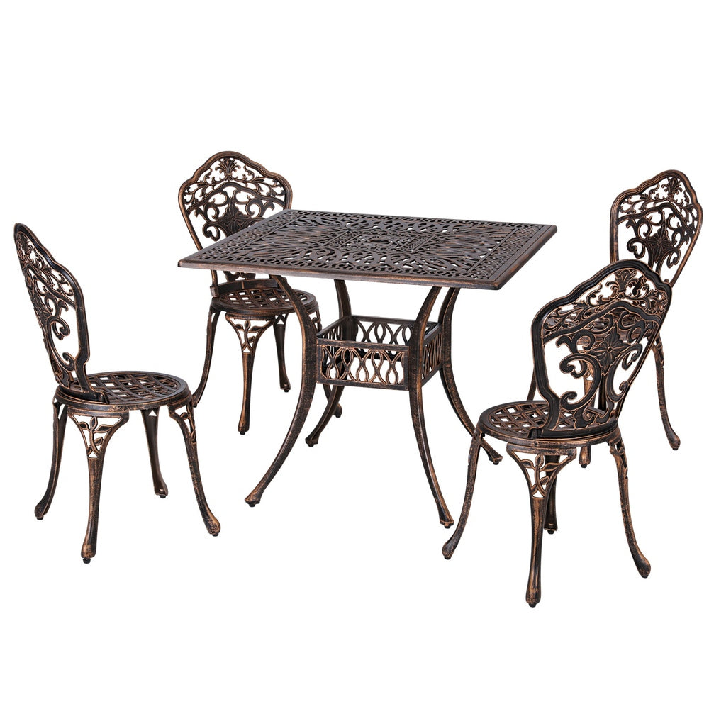 Marlook Outdoor Dining Set 5 Piece Chairs Table Cast Aluminum Patio Brown