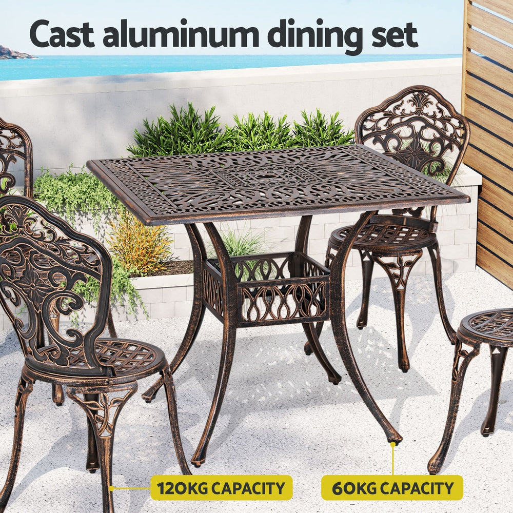 Marlook Outdoor Dining Set 5 Piece Chairs Table Cast Aluminum Patio Brown