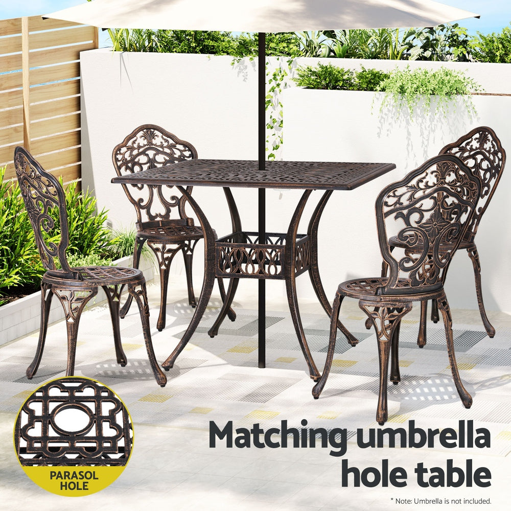 Marlook Outdoor Dining Set 5 Piece Chairs Table Cast Aluminum Patio Brown
