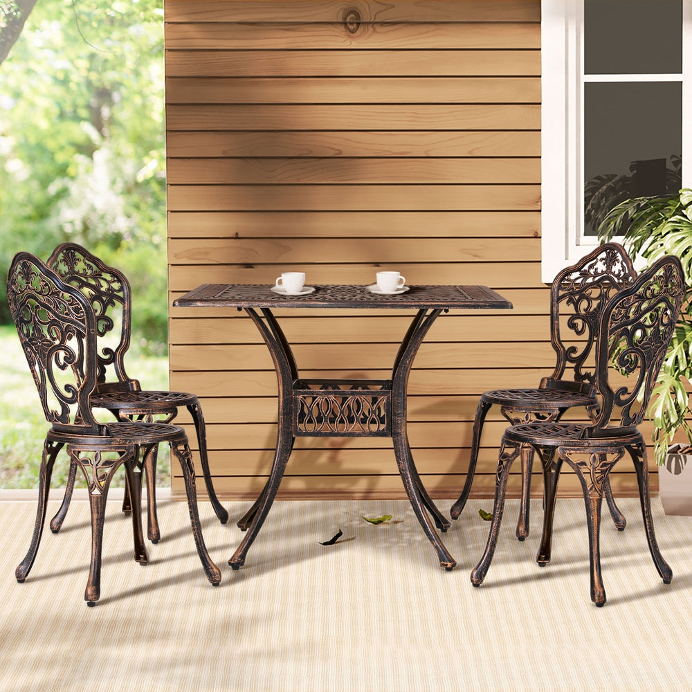Marlook Outdoor Dining Set 5 Piece Chairs Table Cast Aluminum Patio Brown