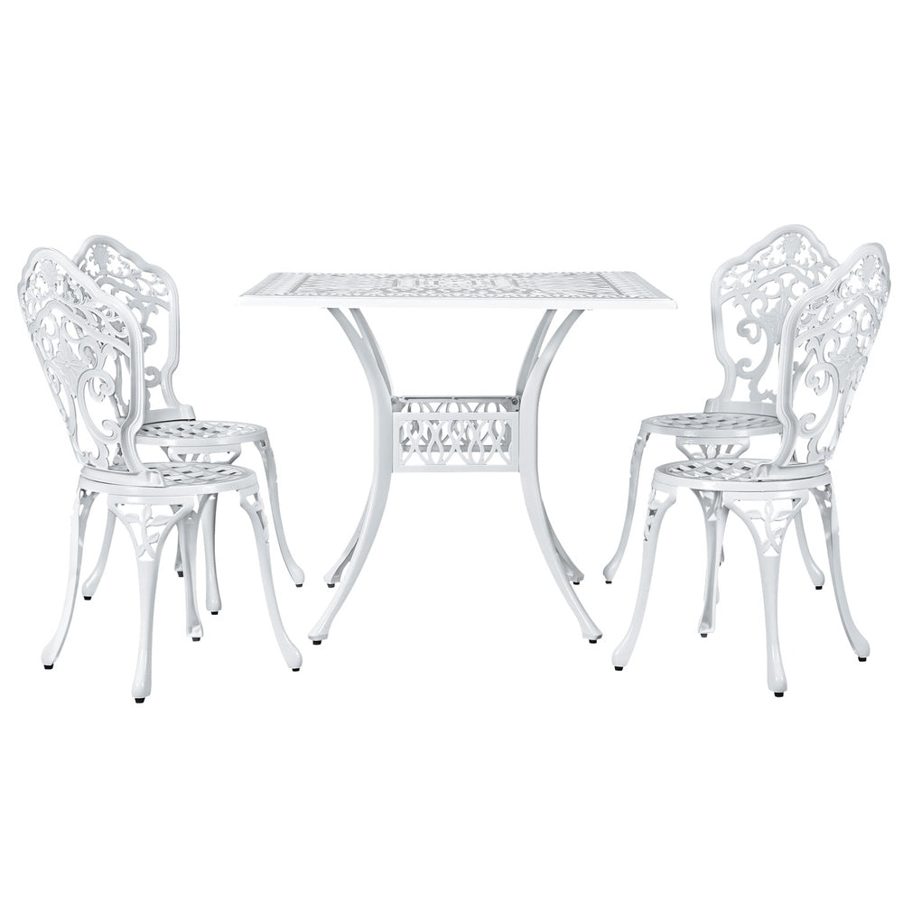 Marlook Outdoor Dining Set 5 Piece Chairs Table Cast Aluminum Patio White