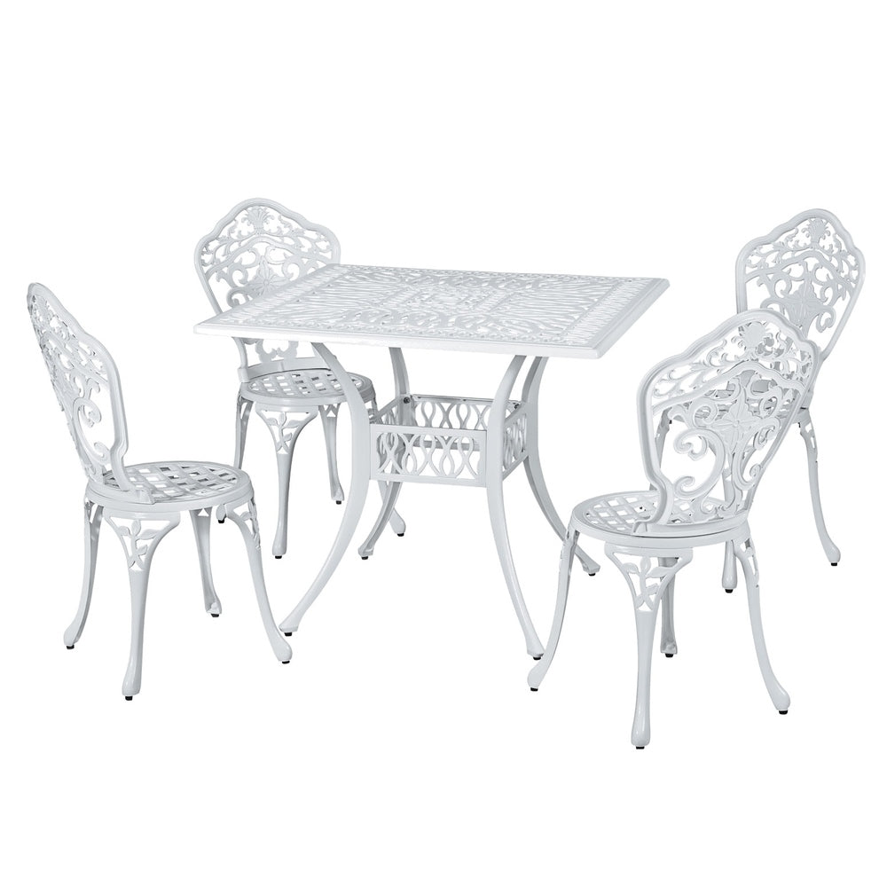 Marlook Outdoor Dining Set 5 Piece Chairs Table Cast Aluminum Patio White