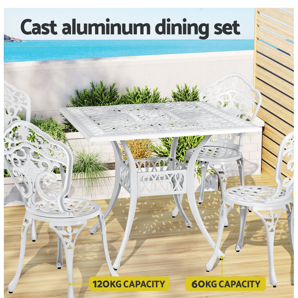 Marlook Outdoor Dining Set 5 Piece Chairs Table Cast Aluminum Patio White