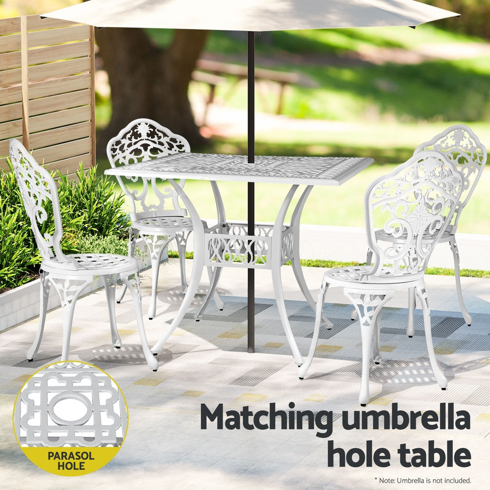 Marlook Outdoor Dining Set 5 Piece Chairs Table Cast Aluminum Patio White