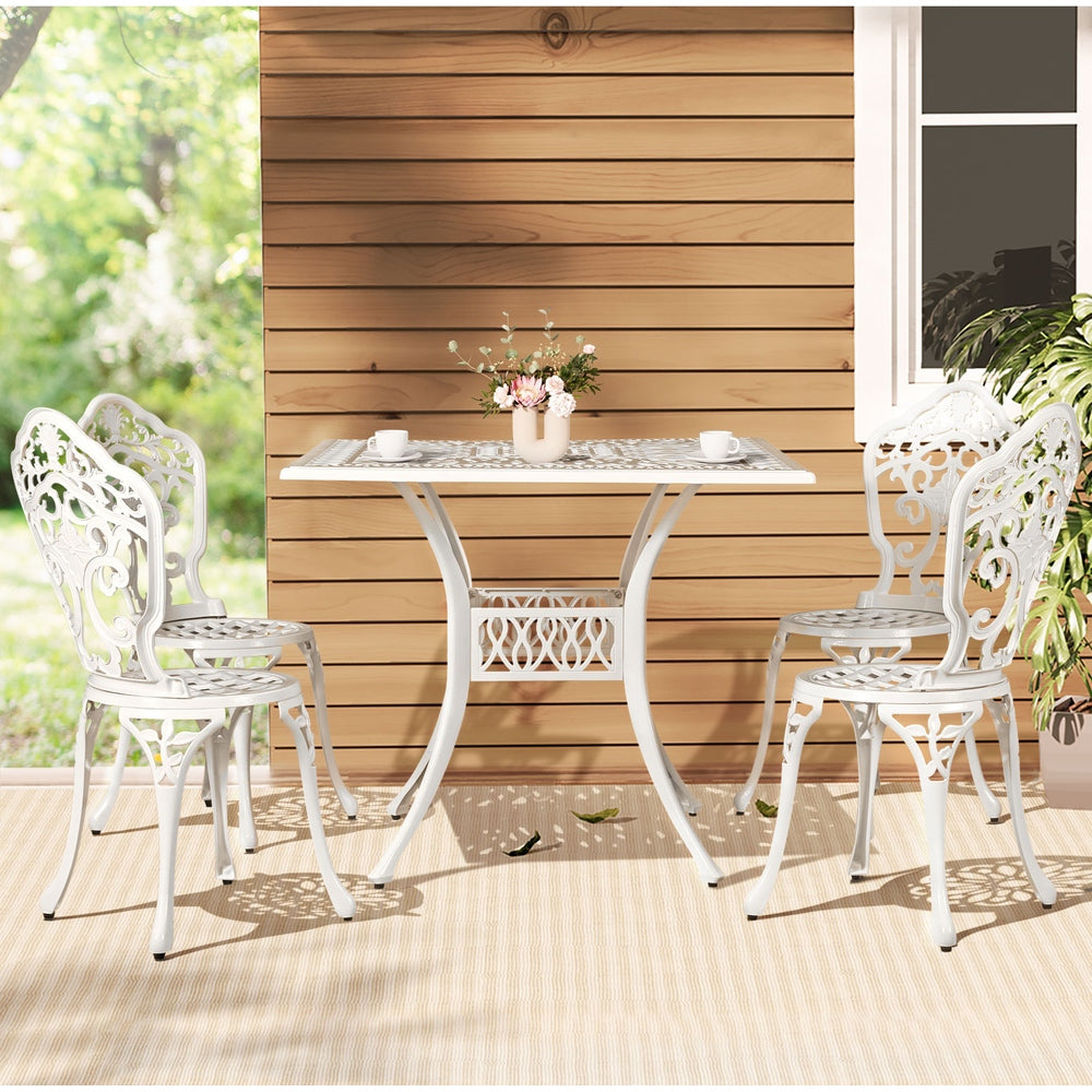 Marlook Outdoor Dining Set 5 Piece Chairs Table Cast Aluminum Patio White
