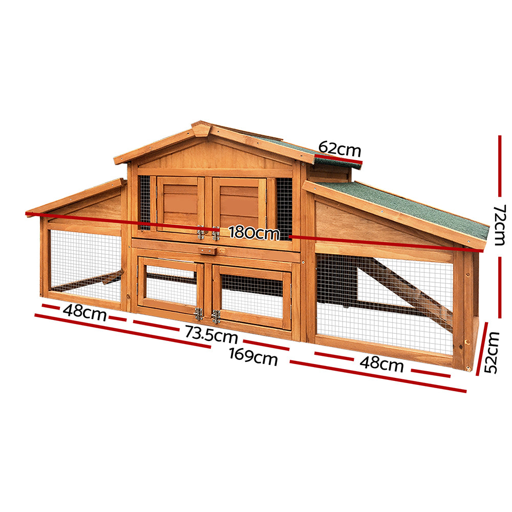 Marlook Chicken Coop Rabbit Hutch 169cm x 52cm x 72cm Large House Outdoor Wooden Run Cage
