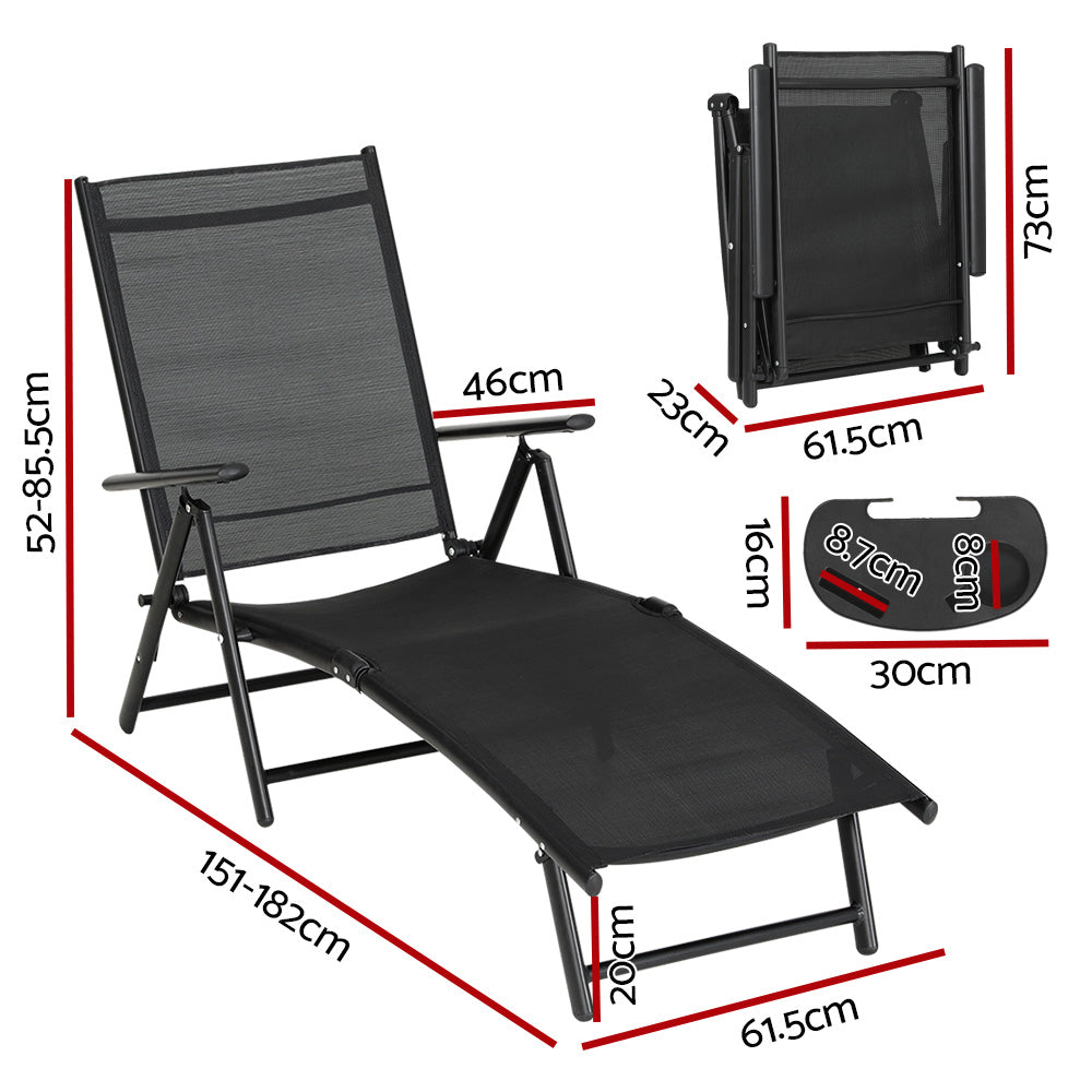 Marlook Sun Lounge Outdoor Lounger Aluminium Folding Beach Chair Camping Patio