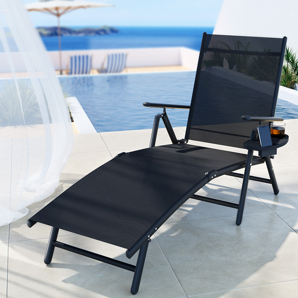 Marlook Sun Lounge Outdoor Lounger Aluminium Folding Beach Chair Camping Patio