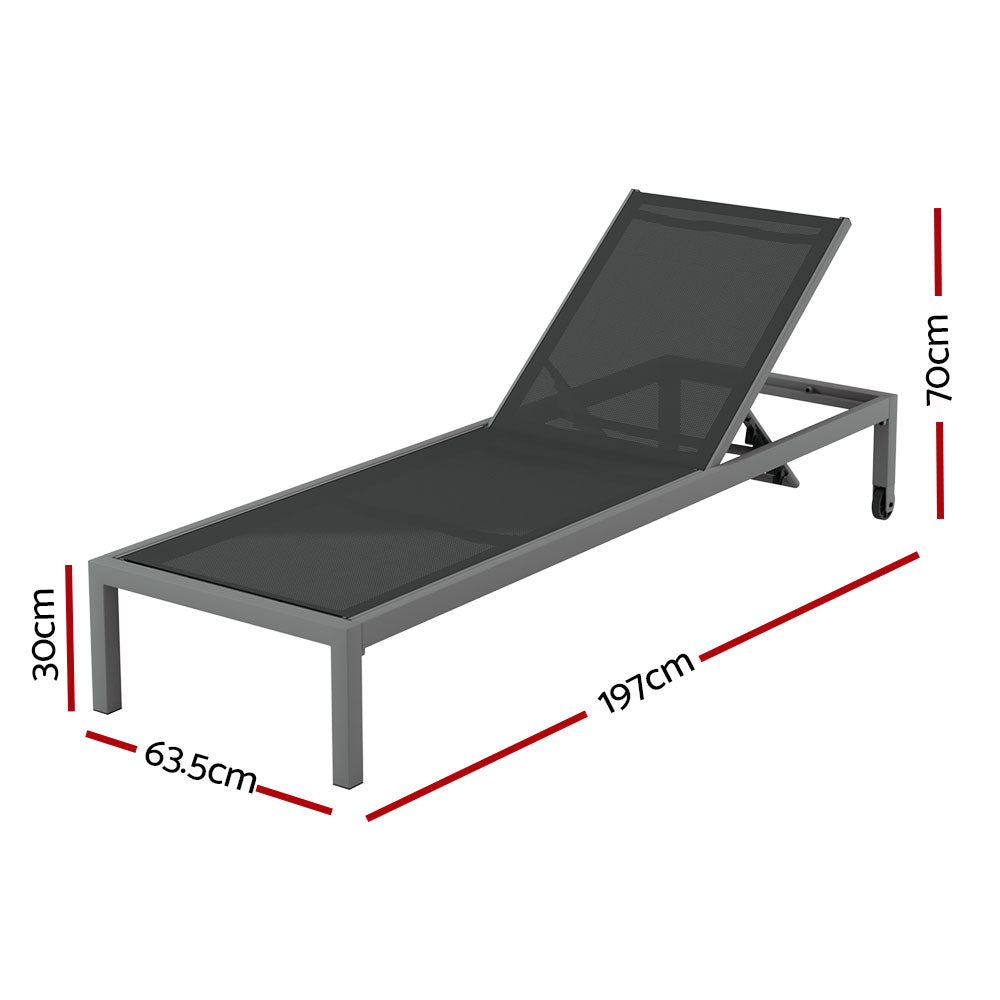 Marlook Sun Lounge Outdoor Lounger Aluminium Folding Beach Chair Wheels Patio