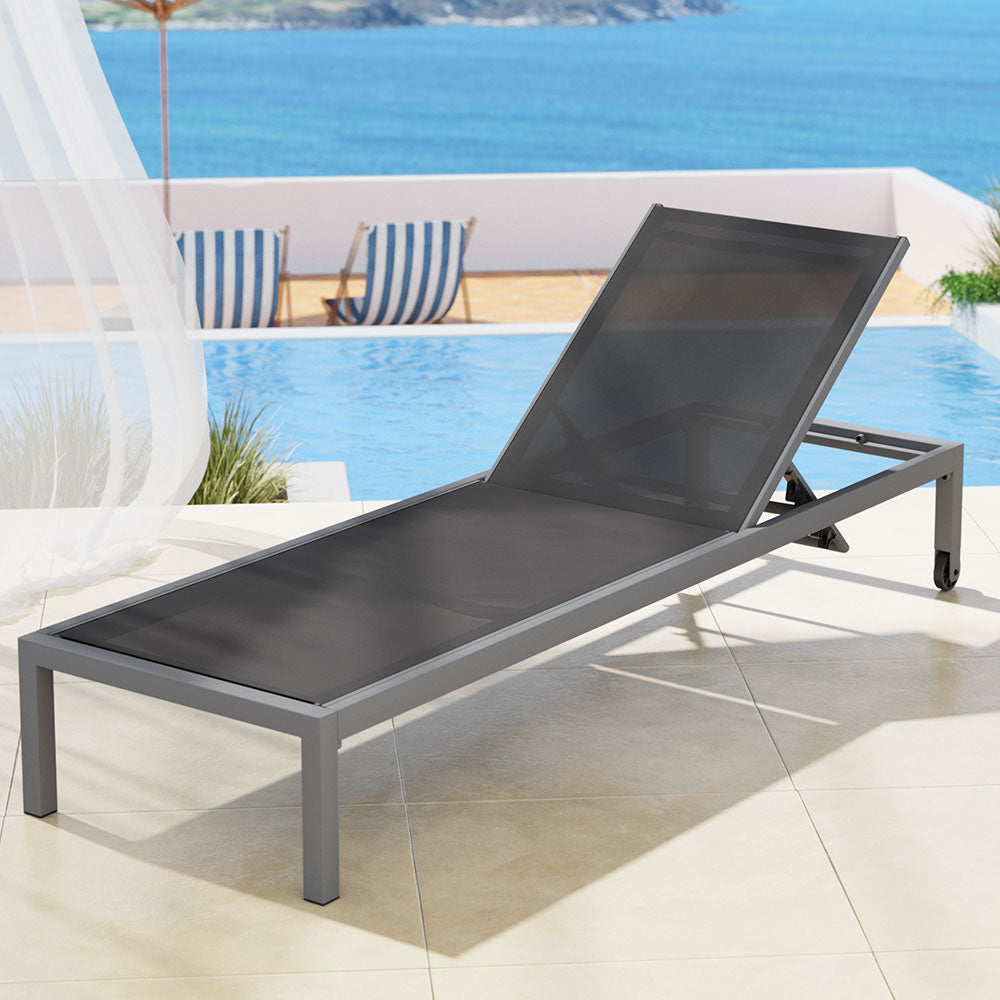 Marlook Sun Lounge Outdoor Lounger Aluminium Folding Beach Chair Wheels Patio