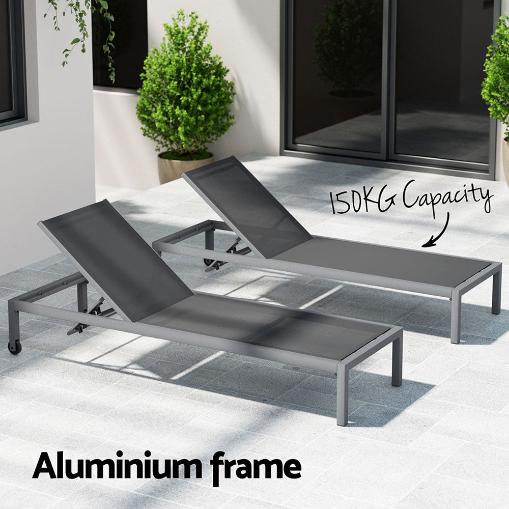 Marlook Sun Lounge Outdoor Lounger Aluminium Folding Beach Chair Wheels Patio