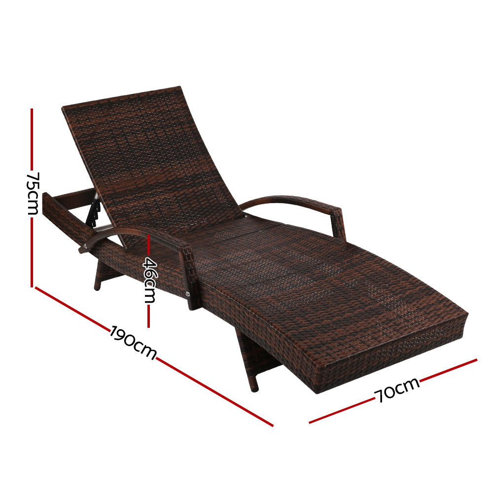 Marlook Sun Lounge Wicker Lounger Outdoor Furniture Beach Chair Patio Adjustable Cushion Brown