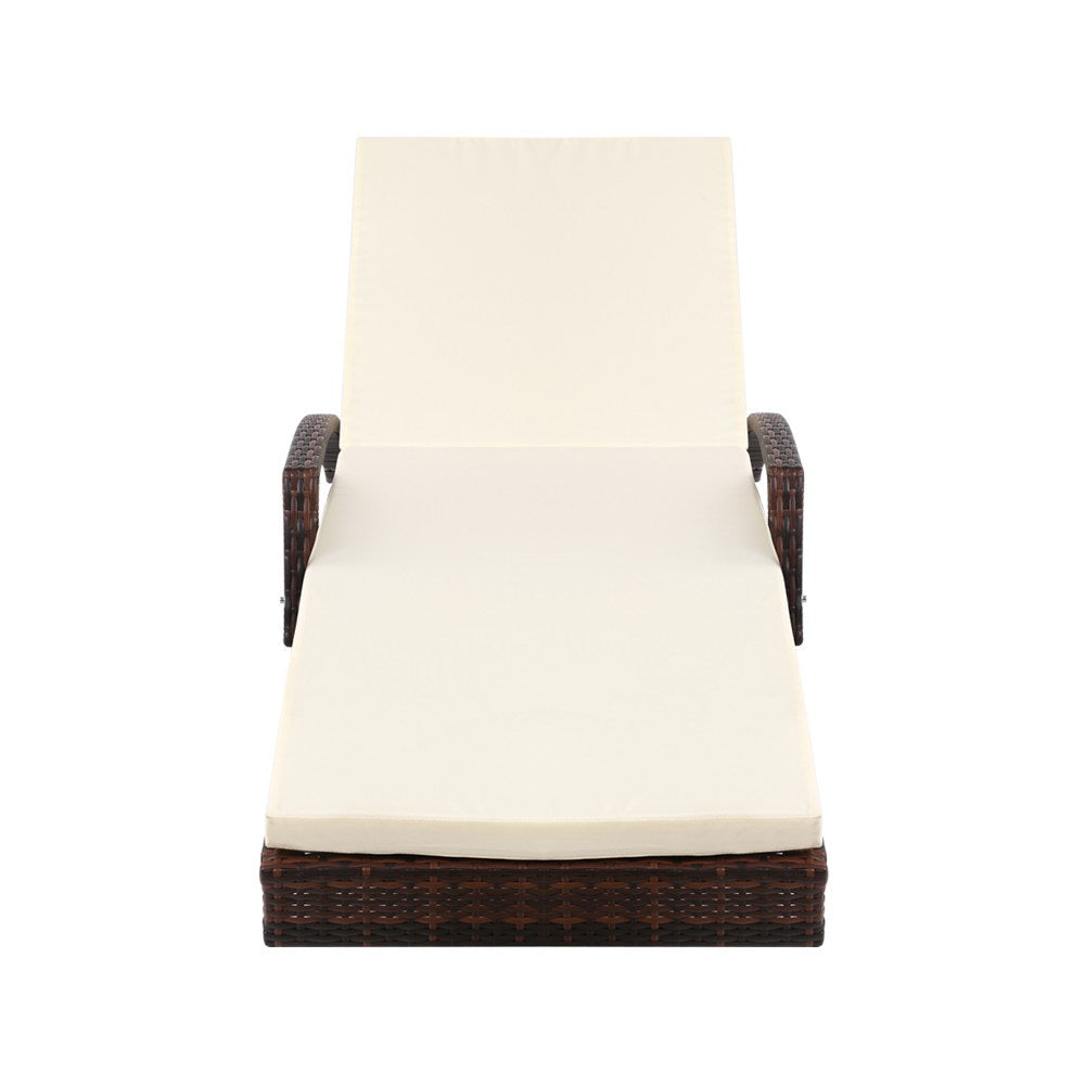 Marlook Sun Lounge Wicker Lounger Outdoor Furniture Beach Chair Patio Adjustable Cushion Brown
