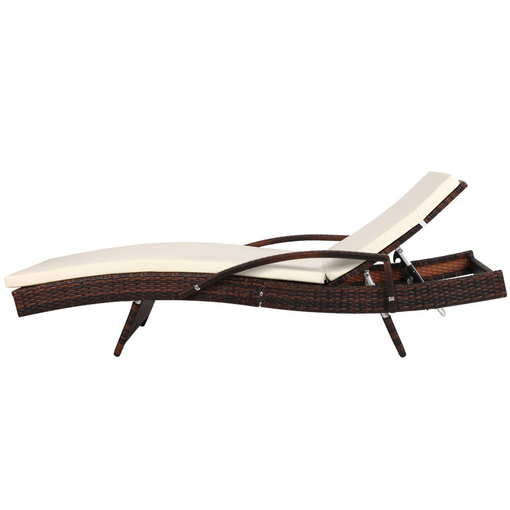 Marlook Sun Lounge Wicker Lounger Outdoor Furniture Beach Chair Patio Adjustable Cushion Brown