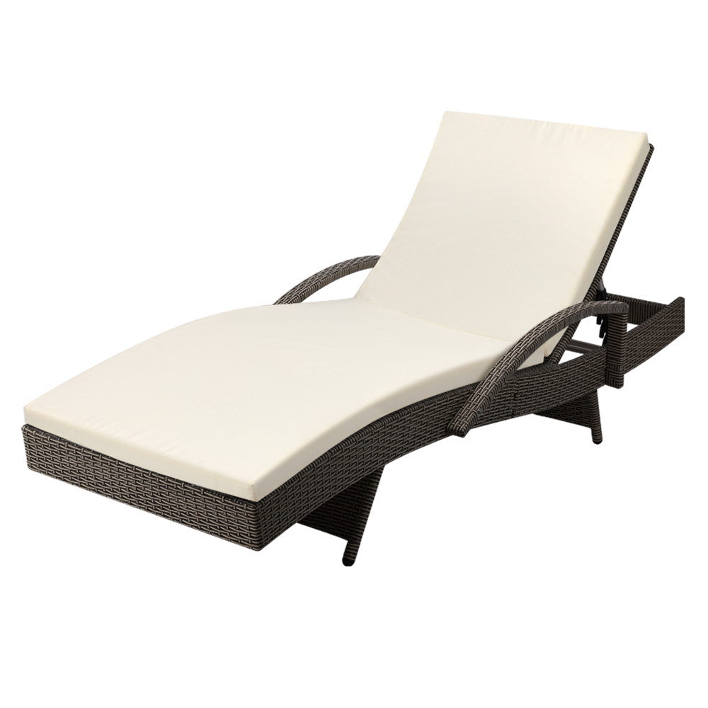 Marlook Sun Lounge Wicker Lounger Outdoor Furniture Beach Chair Patio Adjustable Cushion Grey&Beige