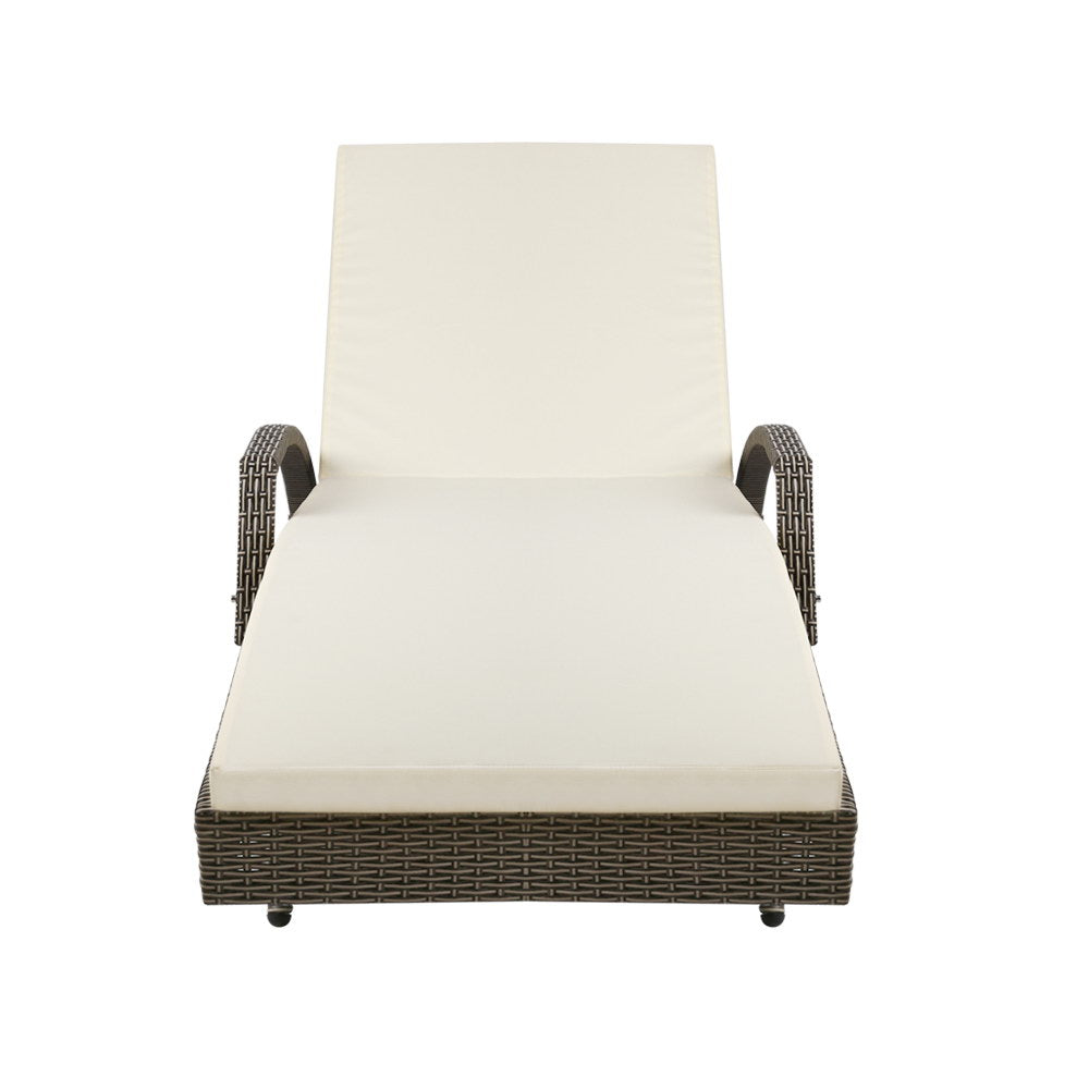 Marlook 2PC Sun Lounge Wicker Lounger Outdoor Furniture Beach Chair Adjustable Cushion Grey&Beige