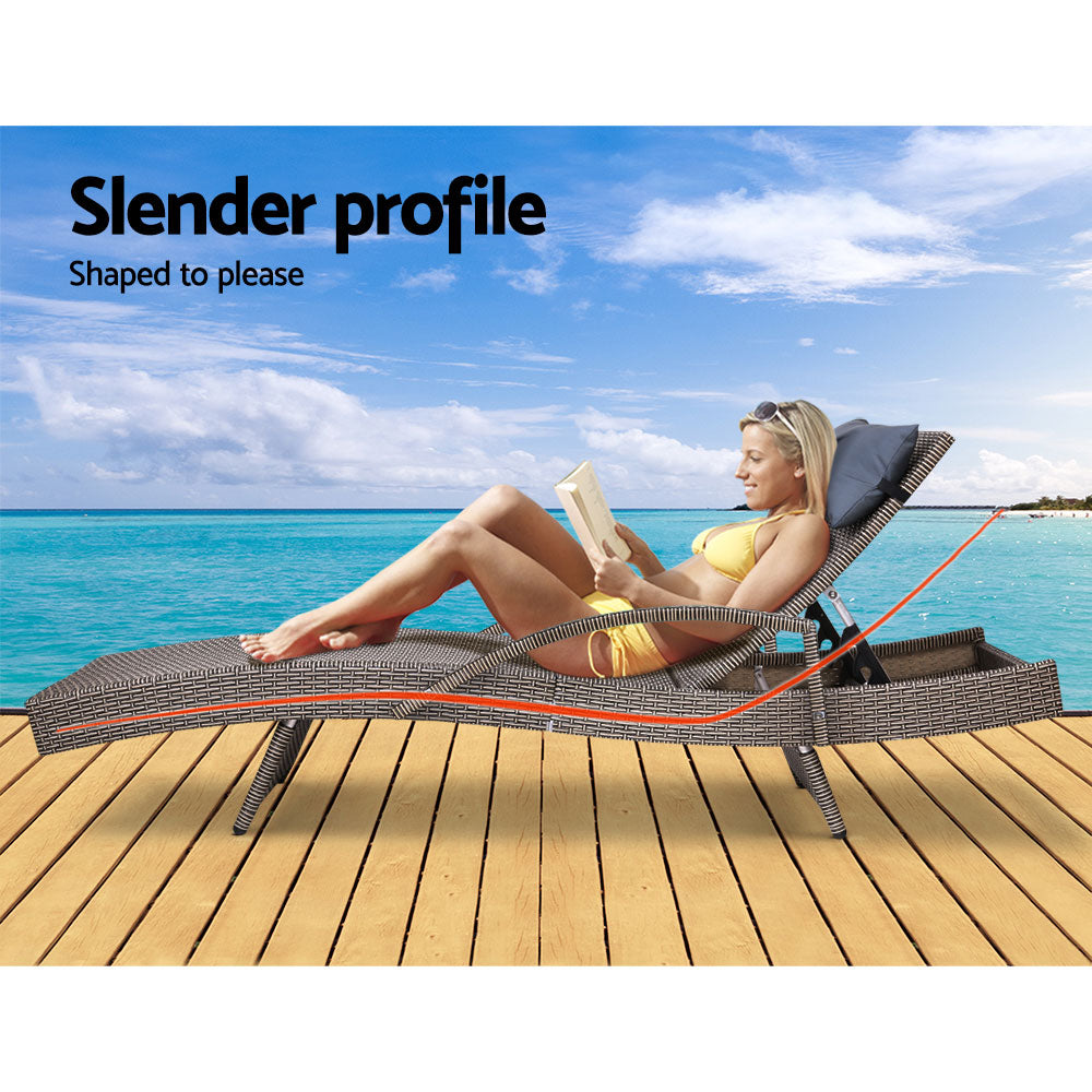 Marlook Sun Lounge Wicker Lounger Outdoor Furniture Beach Armchair Adjustable Grey&Beige