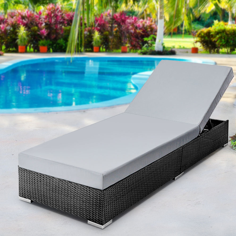 Marlook Sun Lounge Wicker Lounger Outdoor Furniture Day Bed Adjustable Rattan Garden Cover