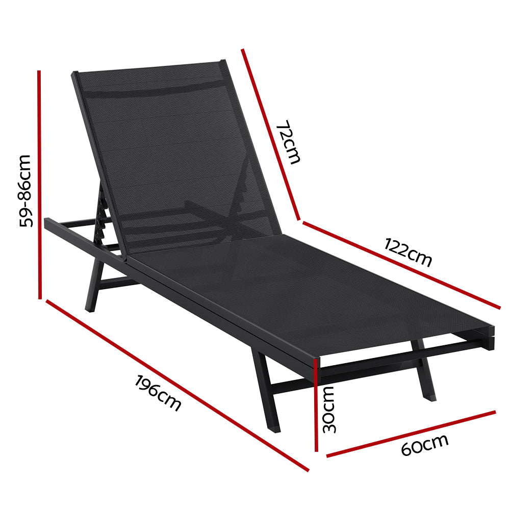 Marlook Sun Lounge Outdoor Lounger Steel Beach Chair Patio Furniture Black