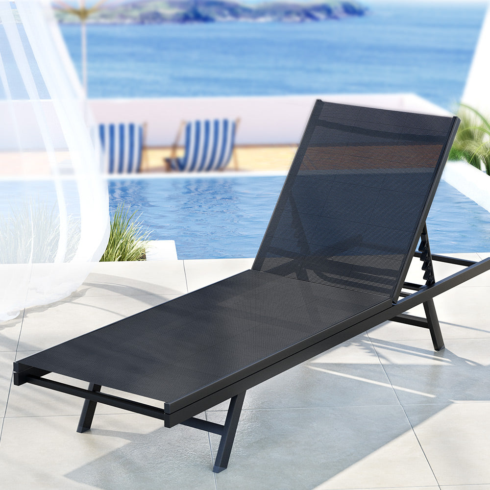 Marlook Sun Lounge Outdoor Lounger Steel Beach Chair Patio Furniture Black