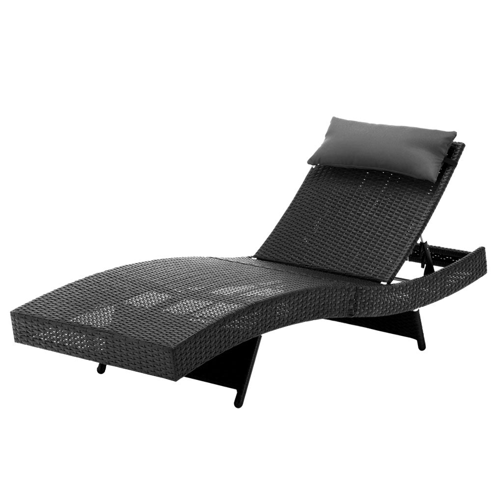 Marlook Sun Lounge Wicker Lounger Outdoor Furniture Beach Chair Garden Adjustable Black