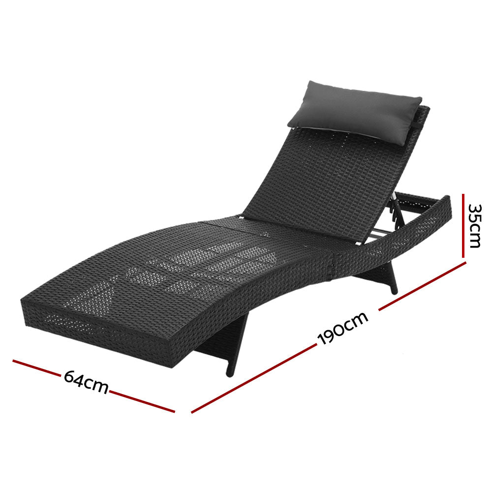 Marlook Sun Lounge Wicker Lounger Outdoor Furniture Beach Chair Garden Adjustable Black