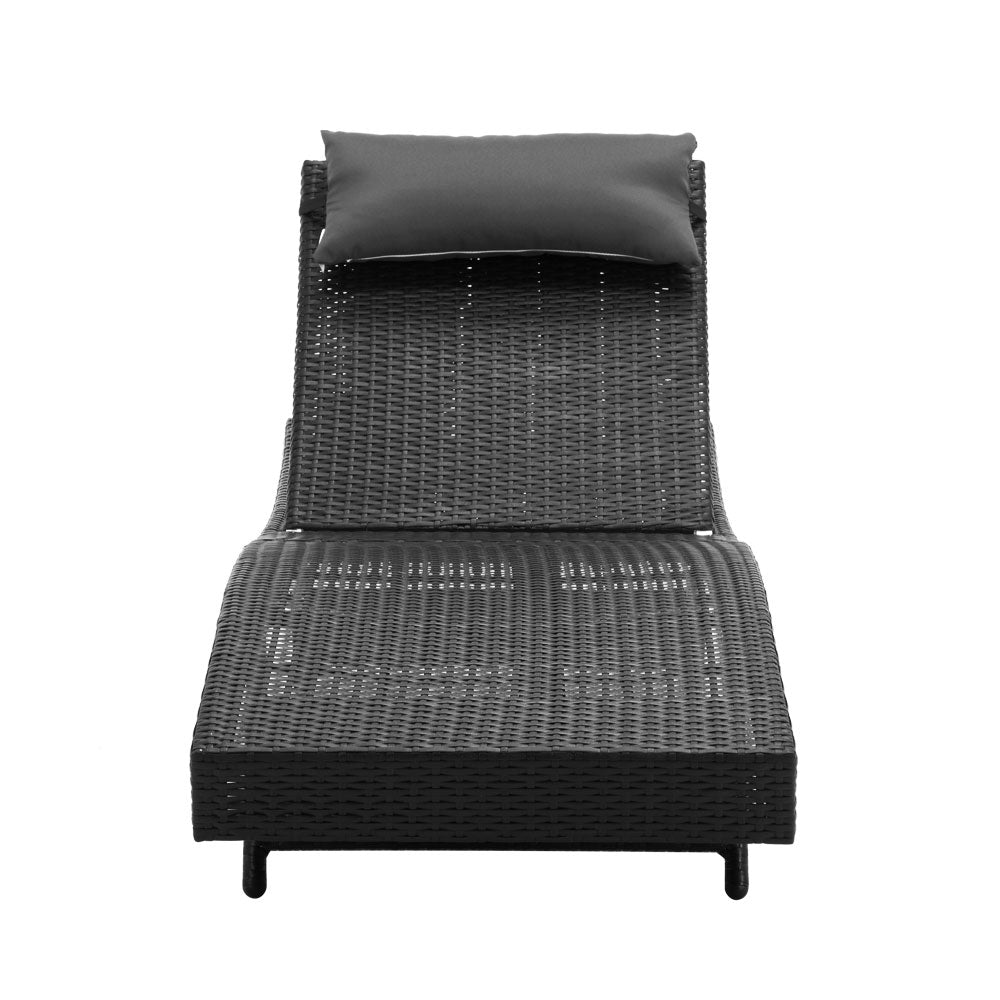 Marlook Sun Lounge Wicker Lounger Outdoor Furniture Beach Chair Garden Adjustable Black