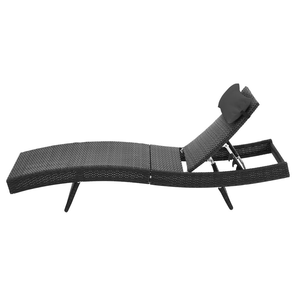 Marlook Sun Lounge Wicker Lounger Outdoor Furniture Beach Chair Garden Adjustable Black