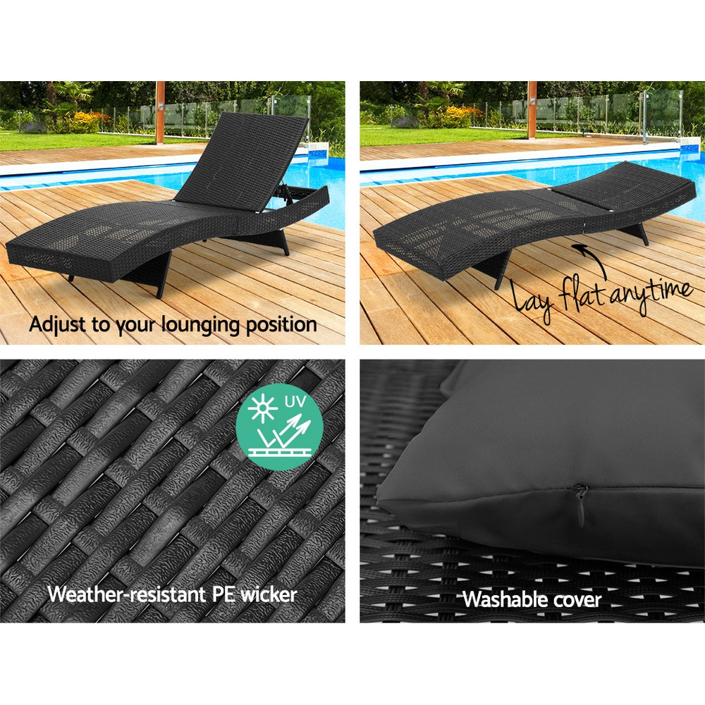 Marlook Sun Lounge Wicker Lounger Outdoor Furniture Beach Chair Garden Adjustable Black