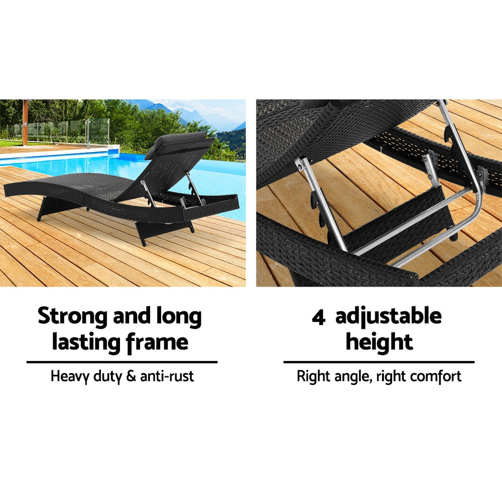 Marlook Sun Lounge Wicker Lounger Outdoor Furniture Beach Chair Garden Adjustable Black