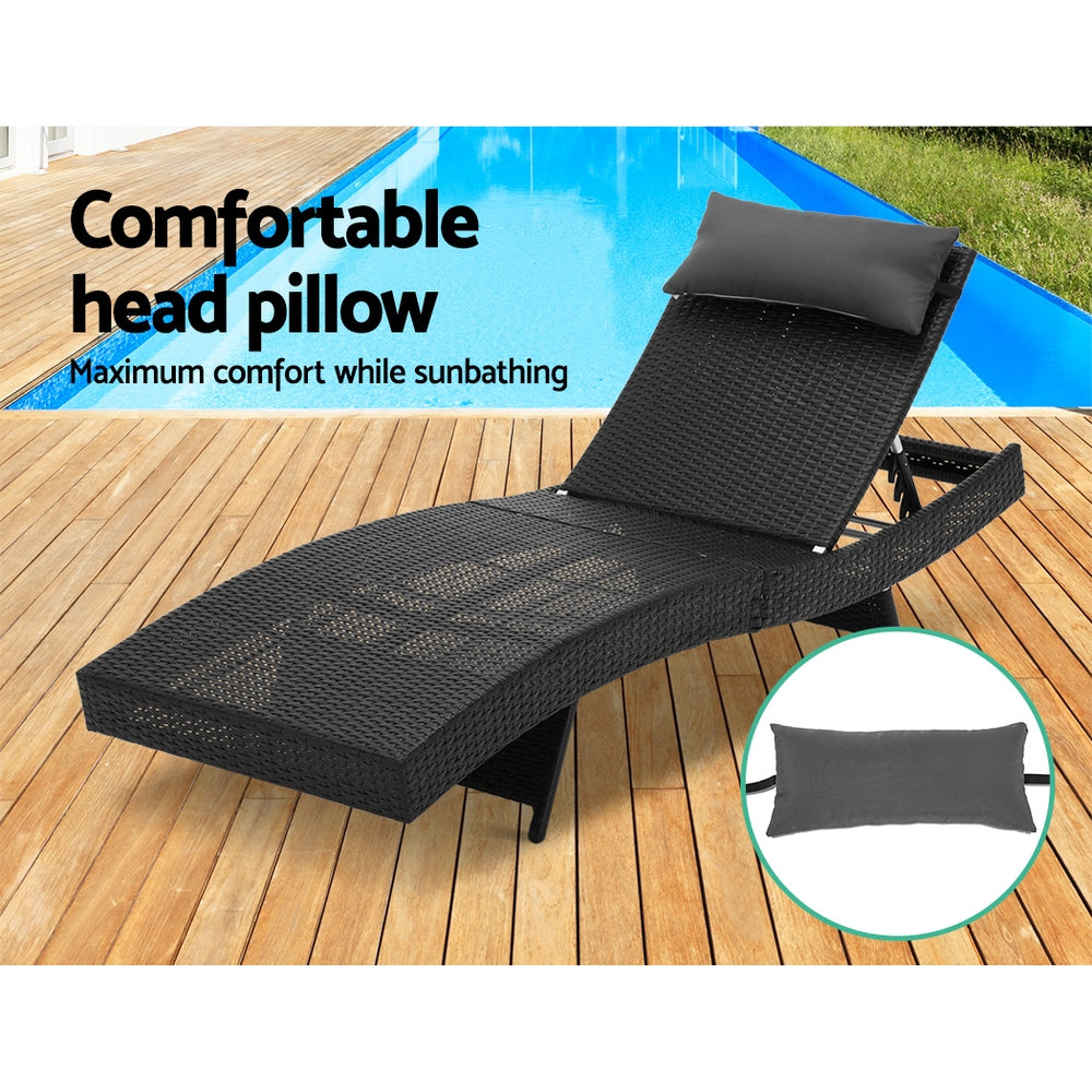 Marlook Sun Lounge Wicker Lounger Outdoor Furniture Beach Chair Garden Adjustable Black