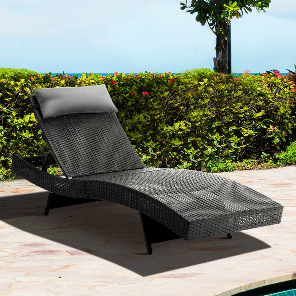 Marlook Sun Lounge Wicker Lounger Outdoor Furniture Beach Chair Garden Adjustable Black