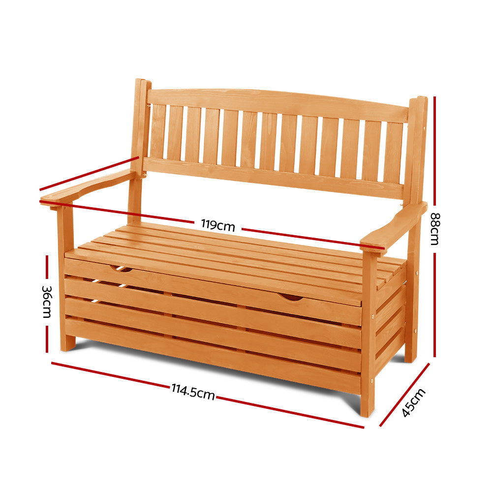 Marlook Outdoor Storage Bench Box Wooden Garden Chair 2 Seat Timber Furniture