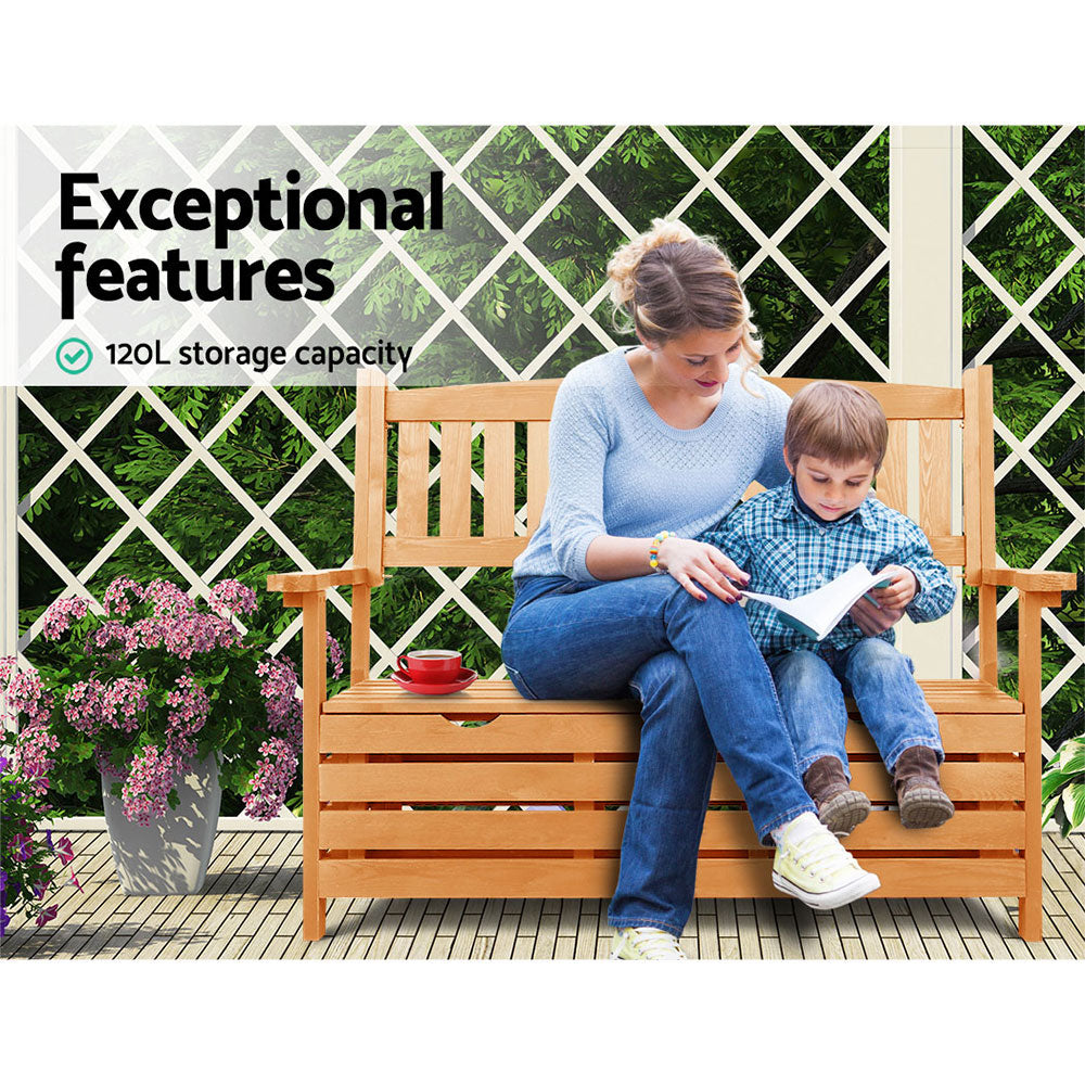 Marlook Outdoor Storage Bench Box Wooden Garden Chair 2 Seat Timber Furniture