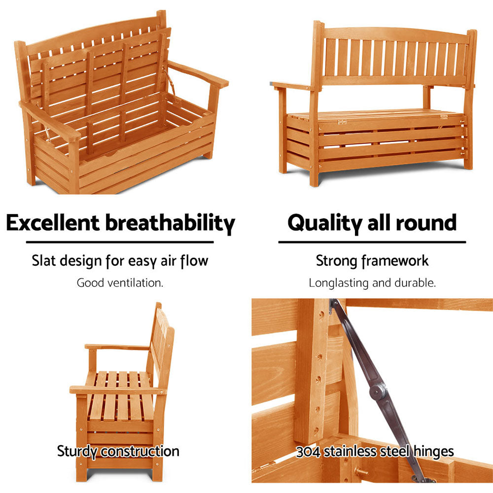Marlook Outdoor Storage Bench Box Wooden Garden Chair 2 Seat Timber Furniture