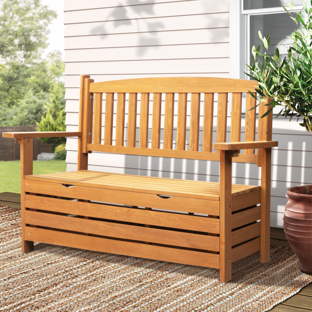 Marlook Outdoor Storage Bench Box Wooden Garden Chair 2 Seat Timber Furniture