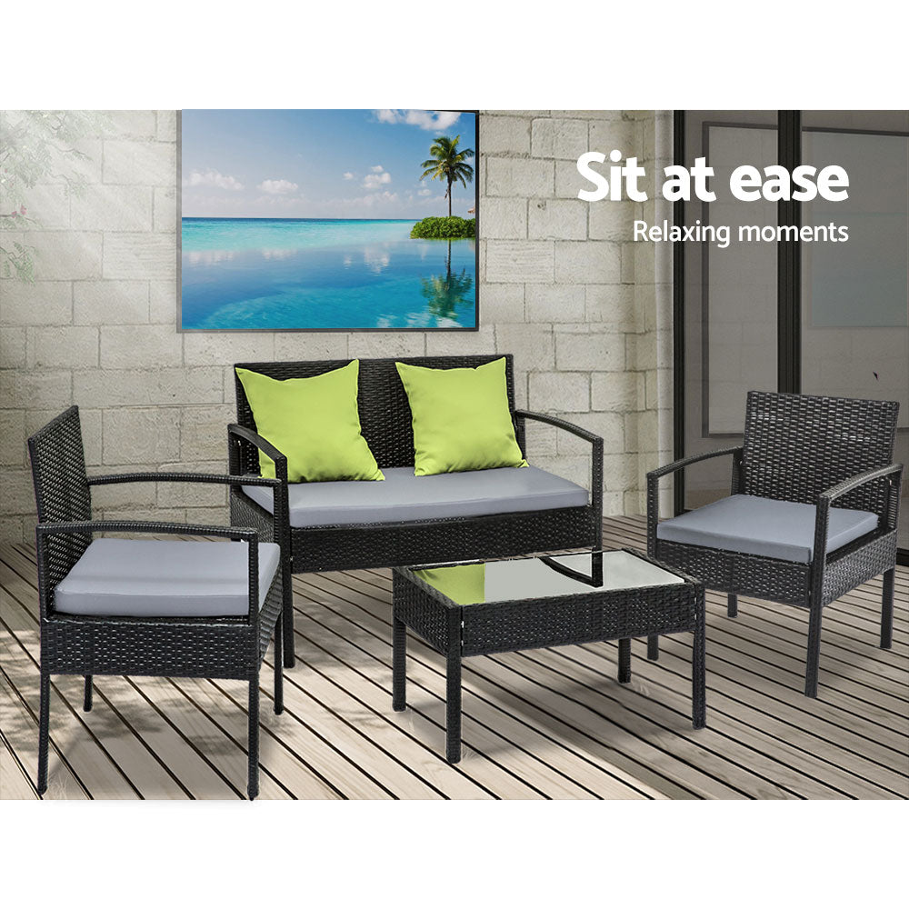 Marlook Outdoor Sofa Set Wicker Lounge Setting Table and Chairs Patio Furniture