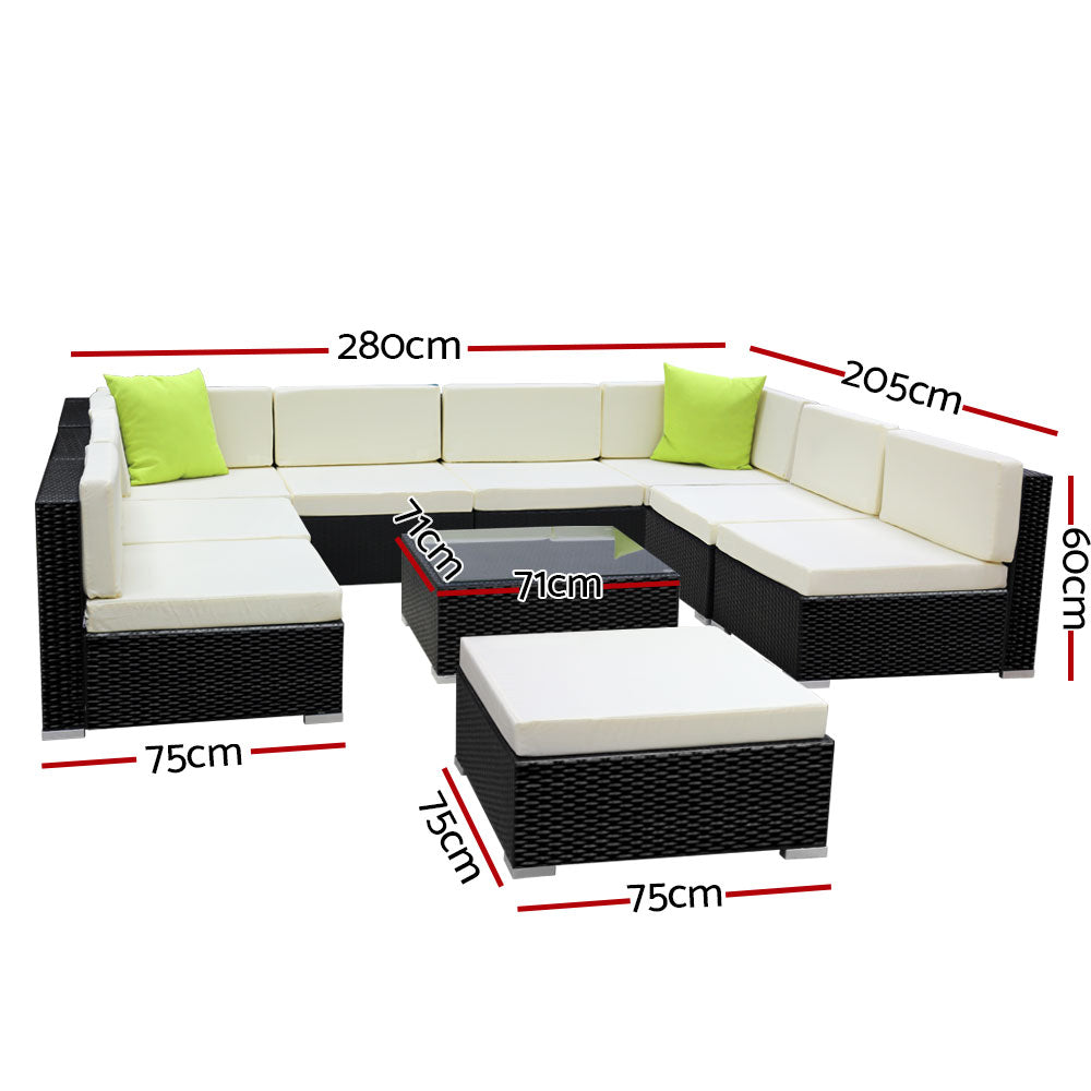 Marlook 10-Piece Outdoor Sofa Set Wicker Couch Lounge Setting Cover