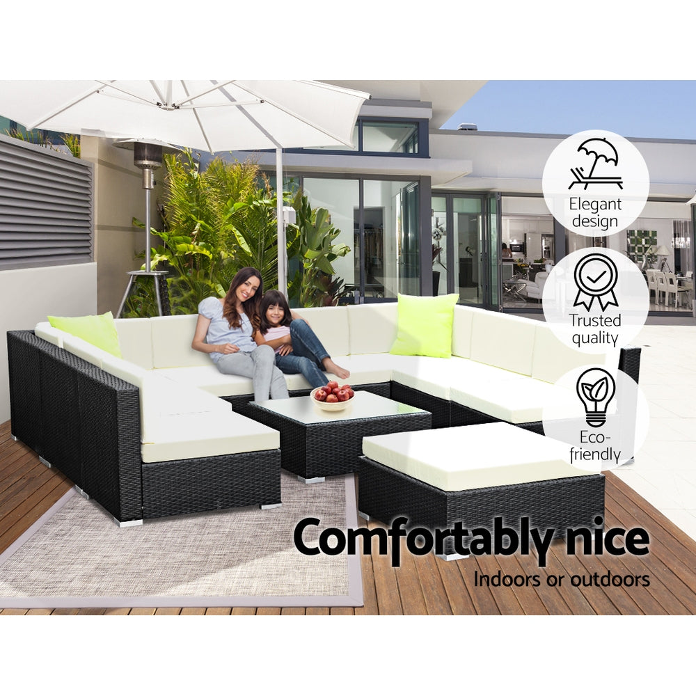 Marlook 10-Piece Outdoor Sofa Set Wicker Couch Lounge Setting Cover