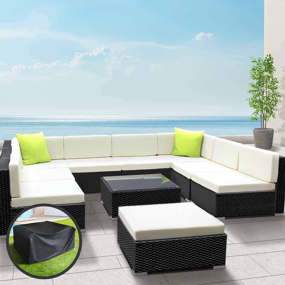 Marlook 10-Piece Outdoor Sofa Set Wicker Couch Lounge Setting Cover