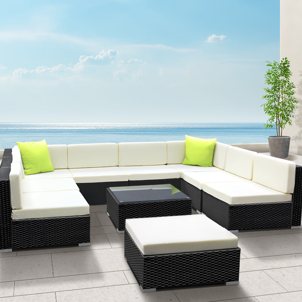 Marlook 10-Piece Outdoor Sofa Set Wicker Couch Lounge Setting 9 Seater