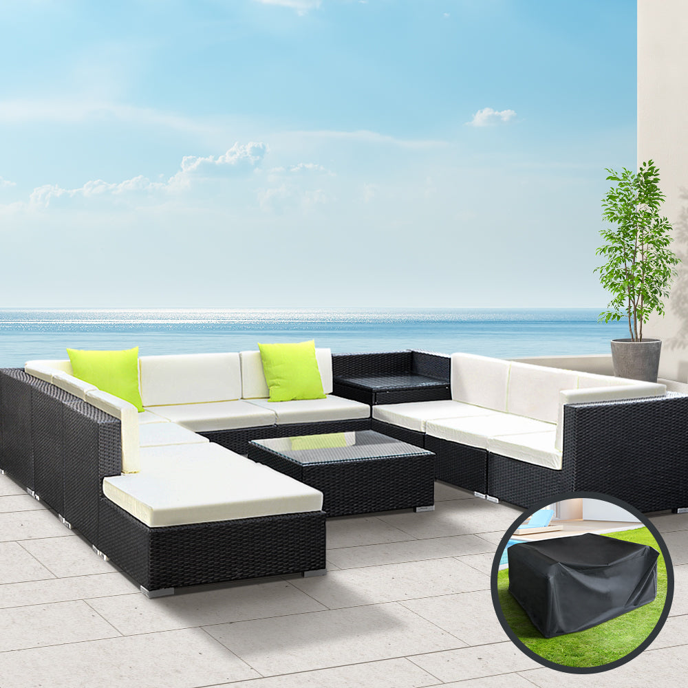 Marlook 11PC Sofa Set with Storage Cover Outdoor Furniture Wicker