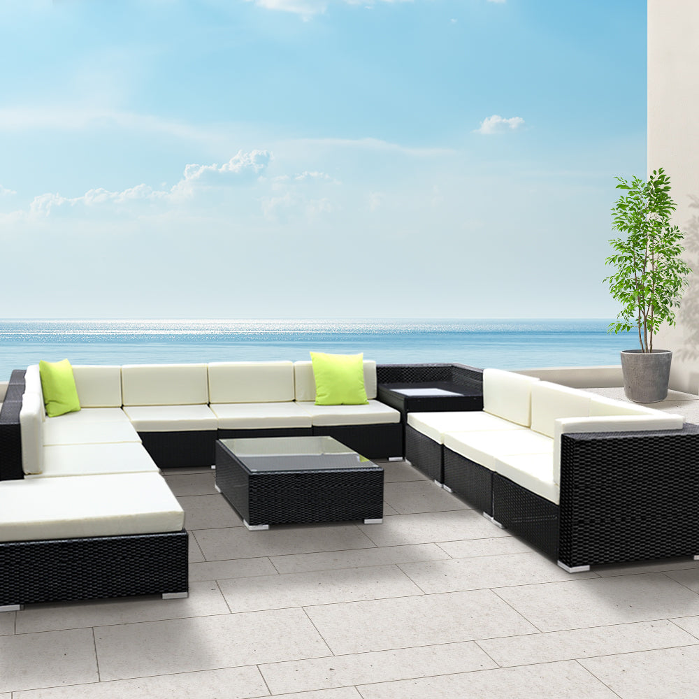 Marlook 12PC Outdoor Furniture Sofa Set Wicker Garden Patio Lounge