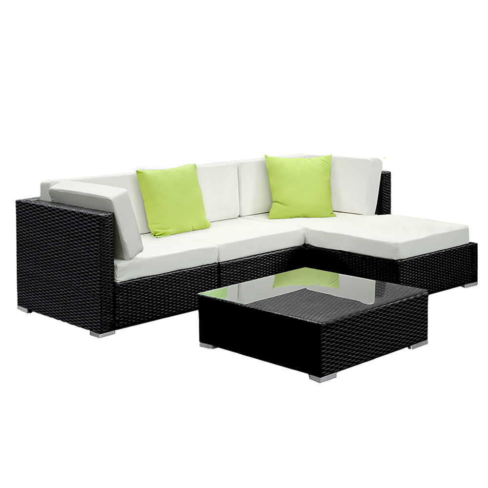 Marlook 5-Piece Outdoor Sofa Set Wicker Couch Lounge Setting Cover